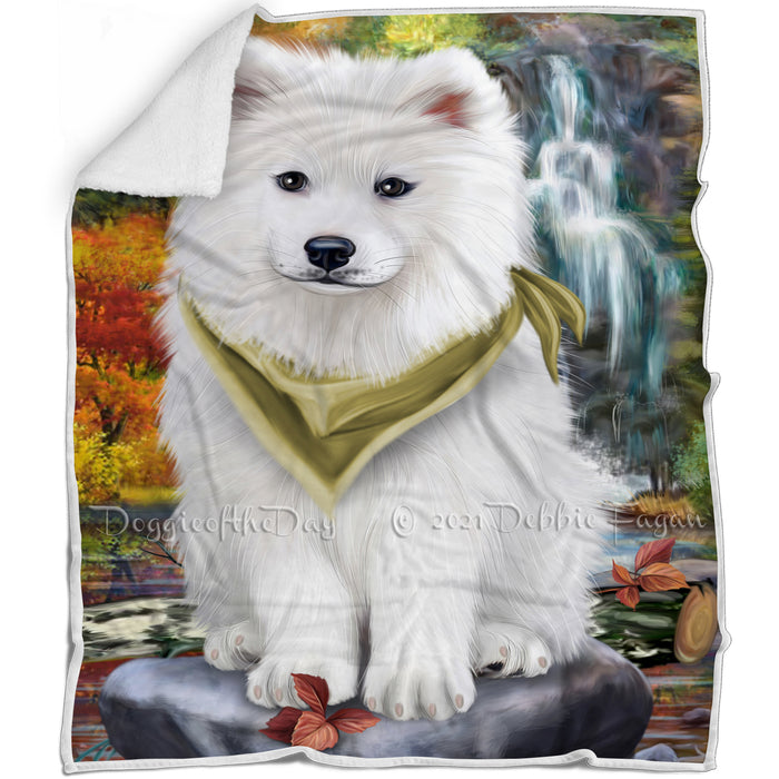 Scenic Waterfall Samoyed Dog Blanket BLNKT61023
