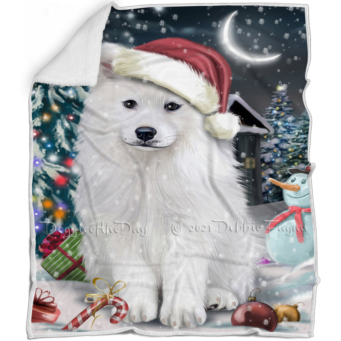 Have a Holly Jolly Christmas Samoyed Dog in Holiday Background Blanket D120