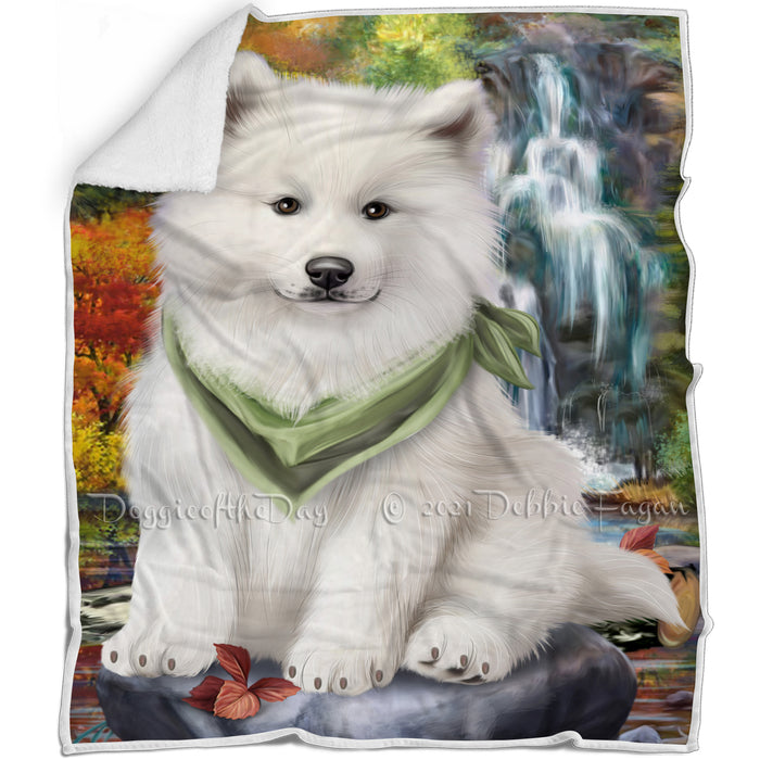 Scenic Waterfall Samoyed Dog Blanket BLNKT61032