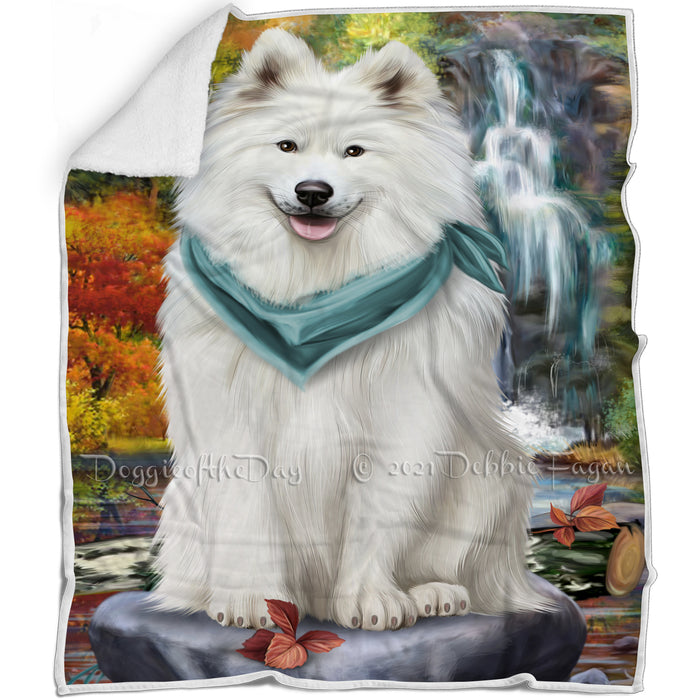 Scenic Waterfall Samoyed Dog Blanket BLNKT61041