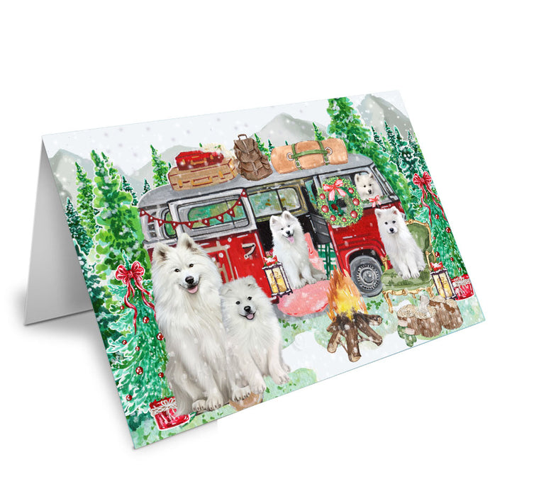 Christmas Time Camping with Samoyed Dogs Handmade Artwork Assorted Pets Greeting Cards and Note Cards with Envelopes for All Occasions and Holiday Seasons
