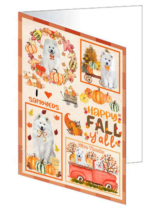 Happy Fall Y'all Pumpkin Samoyed Dogs Handmade Artwork Assorted Pets Greeting Cards and Note Cards with Envelopes for All Occasions and Holiday Seasons GCD77108