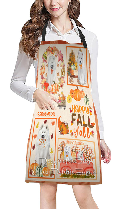 Happy Fall Y'all Pumpkin Samoyed Dogs Cooking Kitchen Adjustable Apron Apron49245