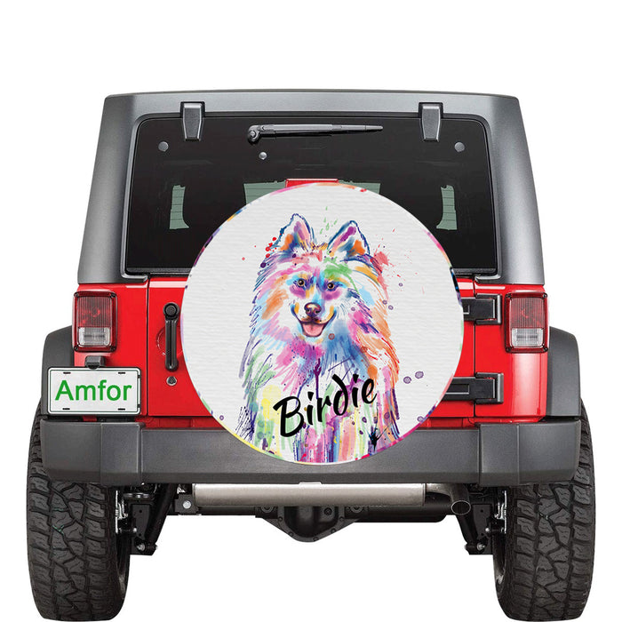 Custom Pet Name Personalized Watercolor Samoyed Dog Car Tire Cover