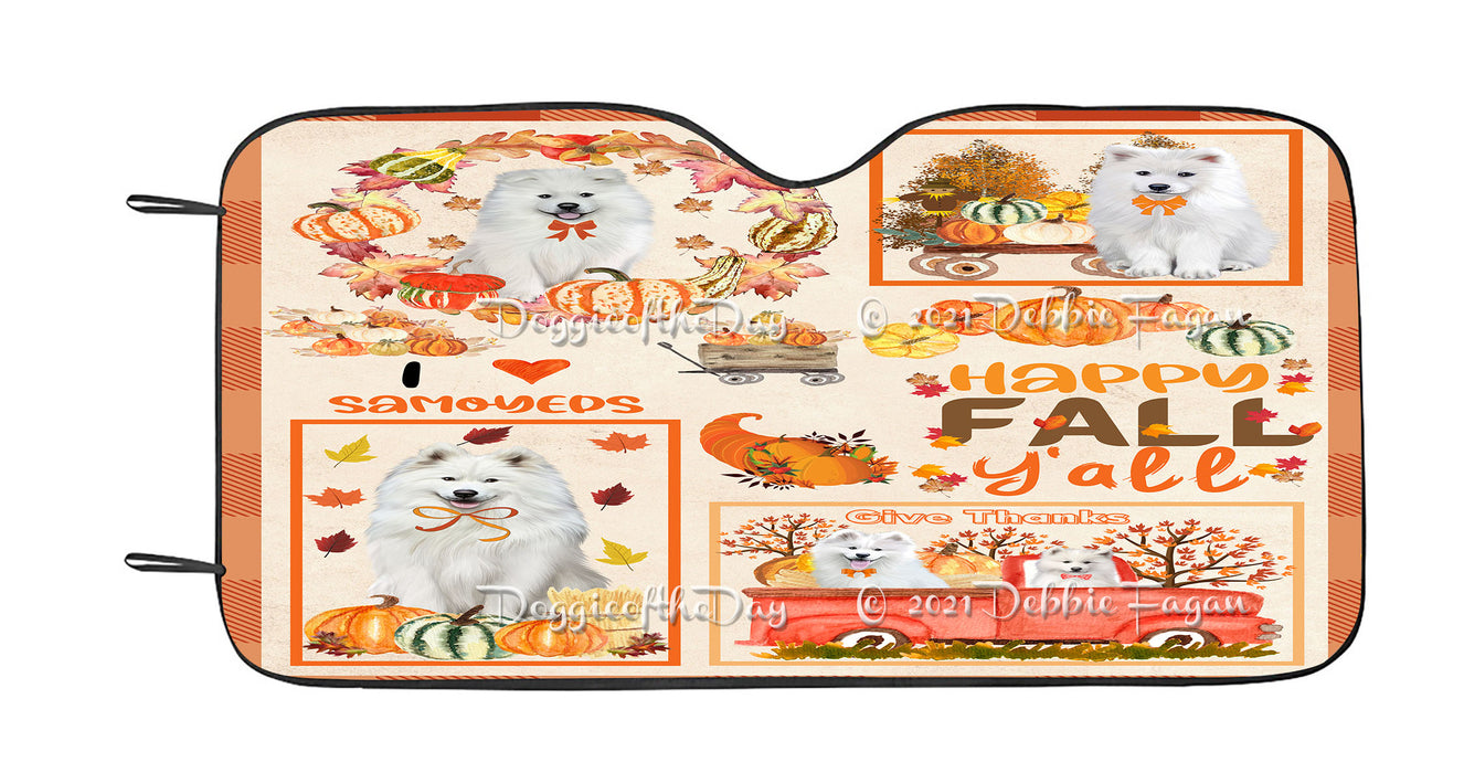 Happy Fall Y'all Pumpkin Samoyed Dogs Car Sun Shade Cover Curtain
