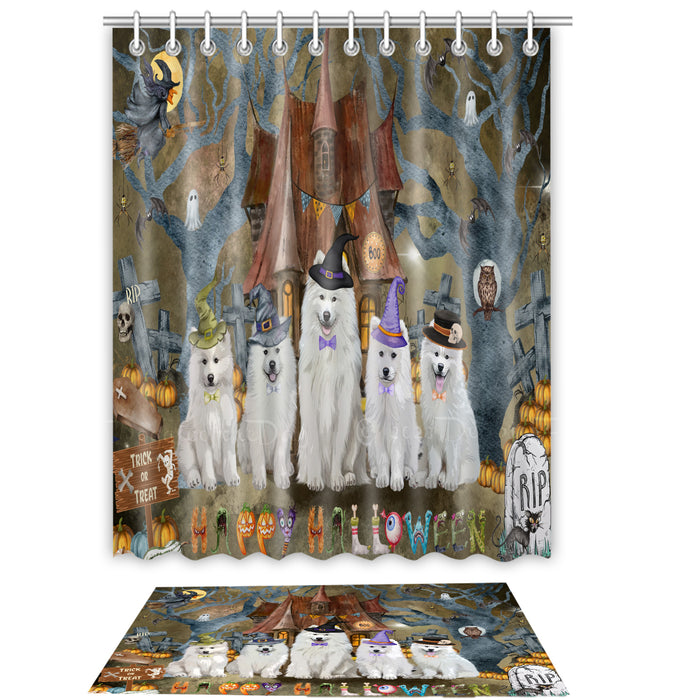Samoyed Shower Curtain with Bath Mat Set: Explore a Variety of Designs, Personalized, Custom, Curtains and Rug Bathroom Decor, Dog and Pet Lovers Gift