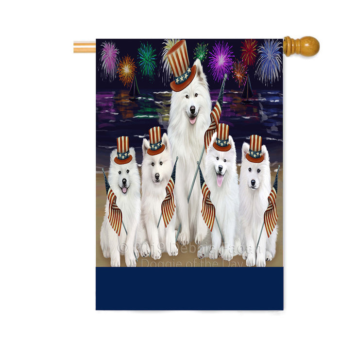 Personalized 4th of July Firework Samoyed Dogs Custom House Flag FLG-DOTD-A58114