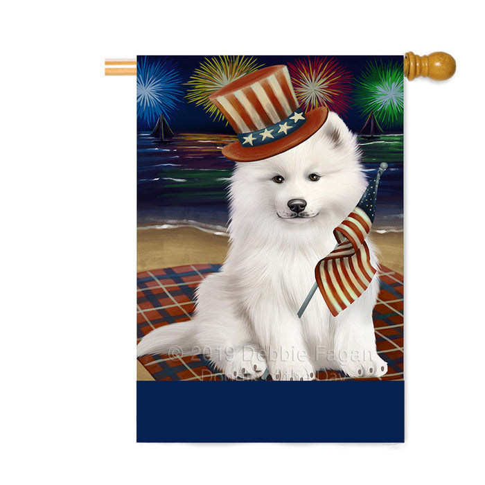 Personalized 4th of July Firework Samoyed Dog Custom House Flag FLG-DOTD-A58115