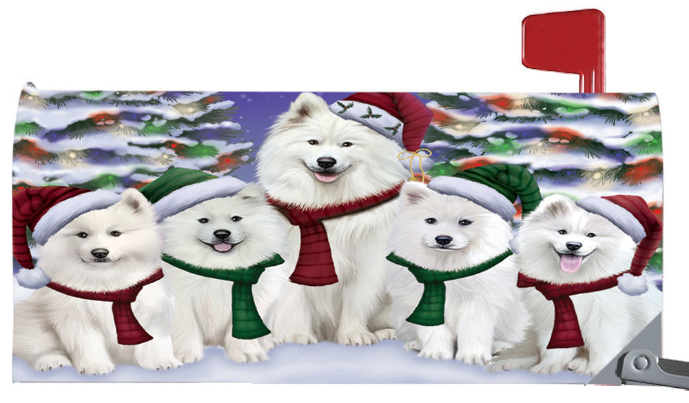 Magnetic Mailbox Cover Samoyeds Dog Christmas Family Portrait in Holiday Scenic Background MBC48249