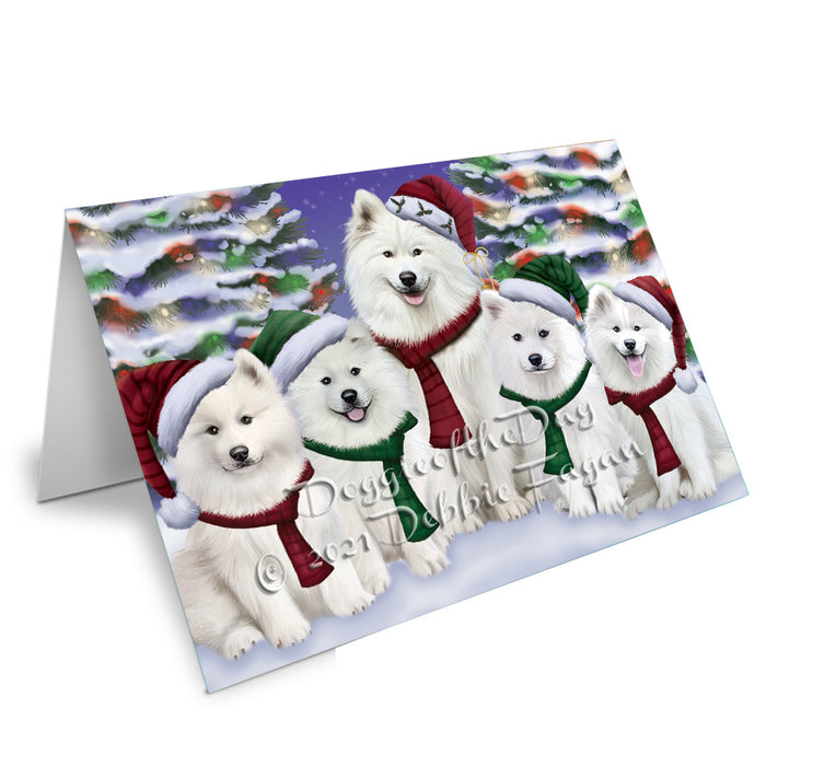 Christmas Family Portrait Samoyed Dog Handmade Artwork Assorted Pets Greeting Cards and Note Cards with Envelopes for All Occasions and Holiday Seasons