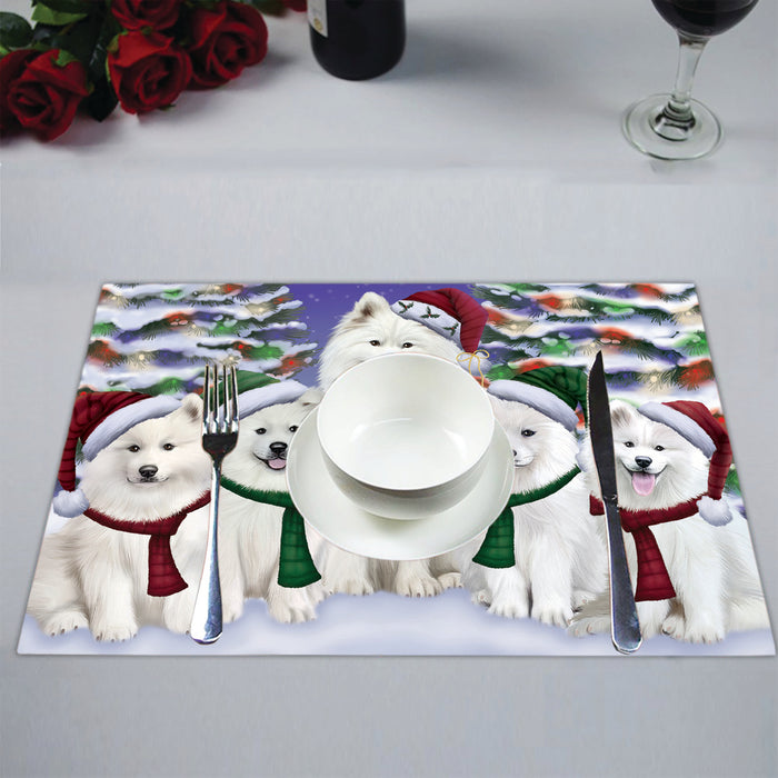 Samoyed Dogs Christmas Family Portrait in Holiday Scenic Background Placemat