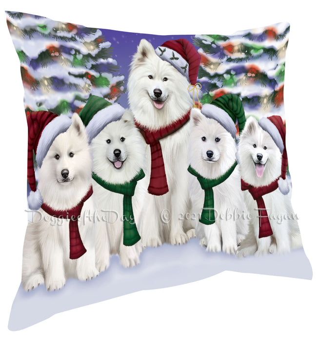 Christmas Family Portrait Samoyed Dog Pillow with Top Quality High-Resolution Images - Ultra Soft Pet Pillows for Sleeping - Reversible & Comfort - Ideal Gift for Dog Lover - Cushion for Sofa Couch Bed - 100% Polyester