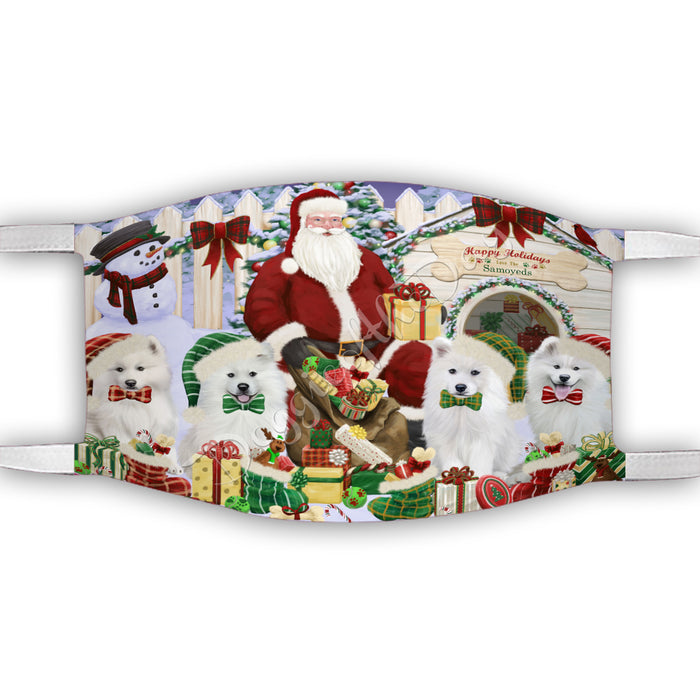 Happy Holidays Christmas Samoyed Dogs House Gathering Face Mask FM48276