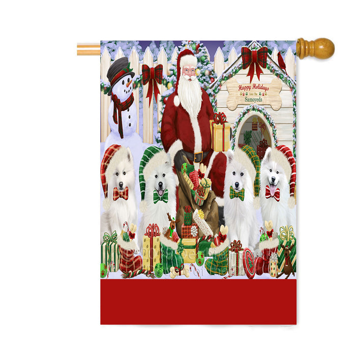 Personalized Happy Holidays Christmas Samoyed Dogs House Gathering Custom House Flag FLG-DOTD-A58607