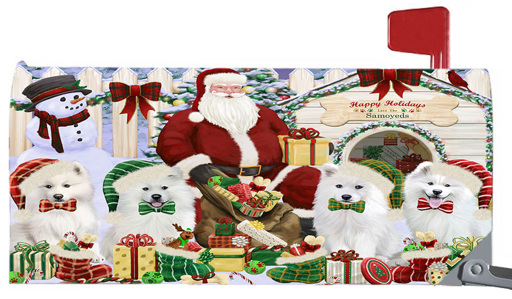 Happy Holidays Christmas Samoyed Dogs House Gathering 6.5 x 19 Inches Magnetic Mailbox Cover Post Box Cover Wraps Garden Yard Décor MBC48840