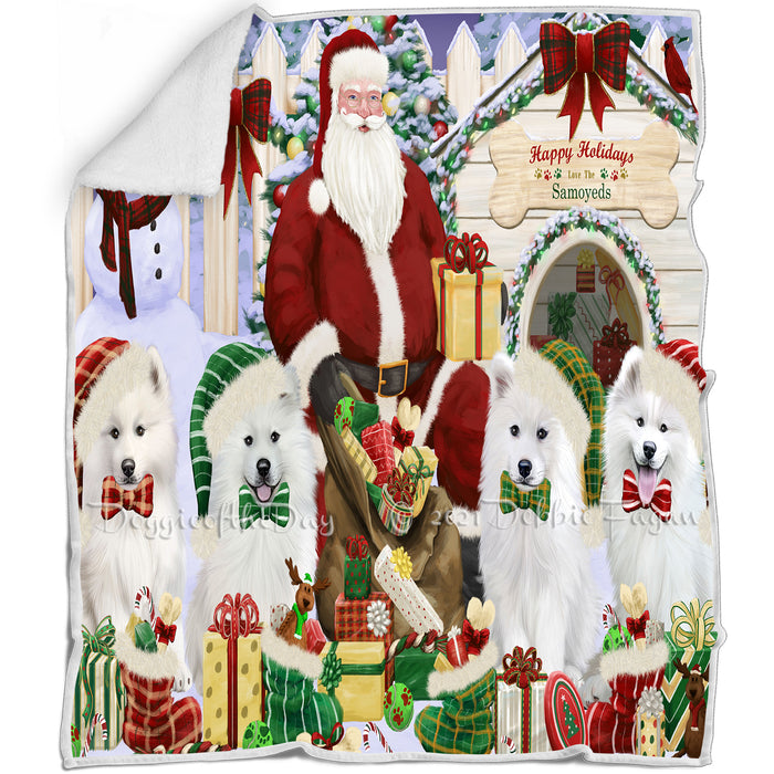 Happy Holidays Christmas Samoyeds Dog House Gathering Blanket BLNKT85611