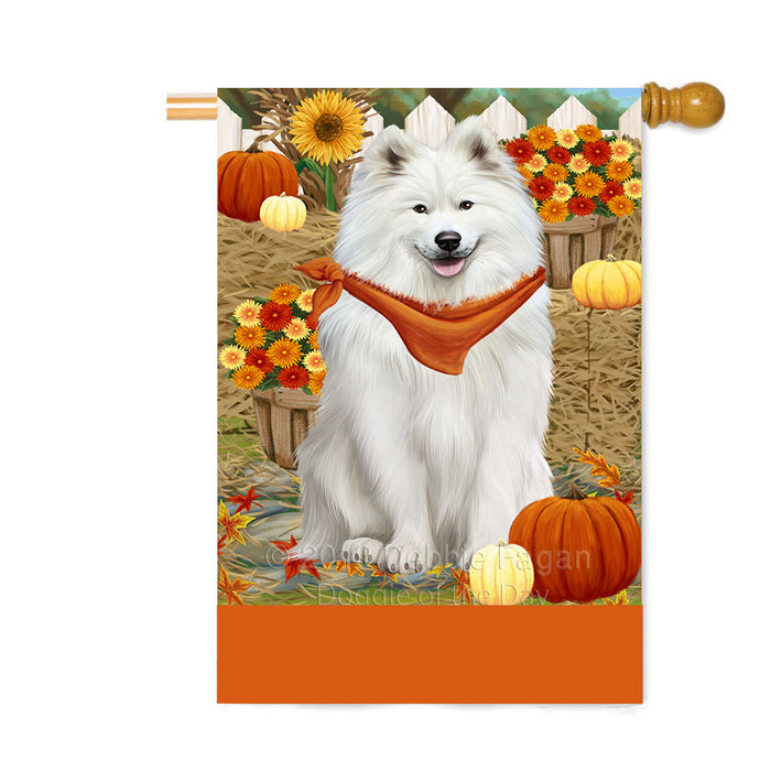 Personalized Fall Autumn Greeting Samoyed Dog with Pumpkins Custom House Flag FLG-DOTD-A62084