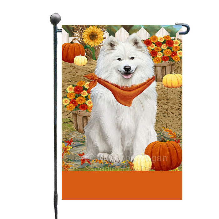 Personalized Fall Autumn Greeting Samoyed Dog with Pumpkins Custom Garden Flags GFLG-DOTD-A62028