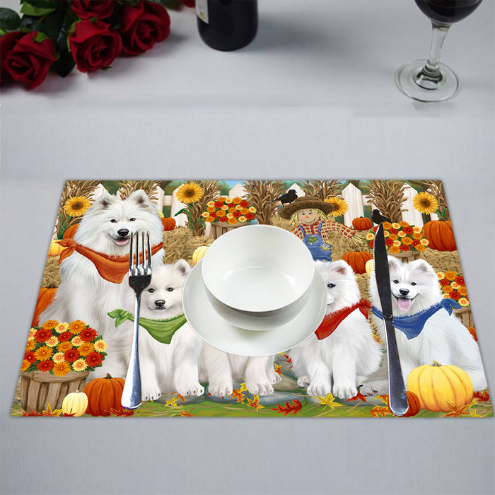 Fall Festive Harvest Time Gathering Samoyed Dogs Placemat