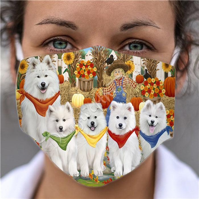 Fall Festive Harvest Time Gathering  Samoyed Dogs Face Mask FM48565