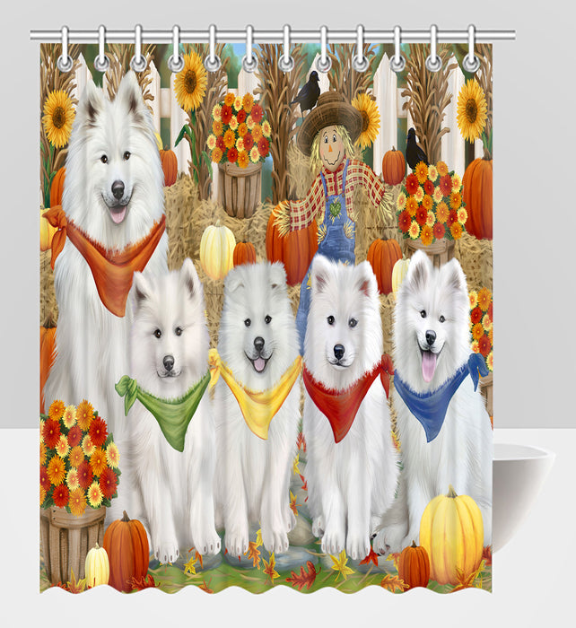 Fall Festive Harvest Time Gathering Samoyed Dogs Shower Curtain