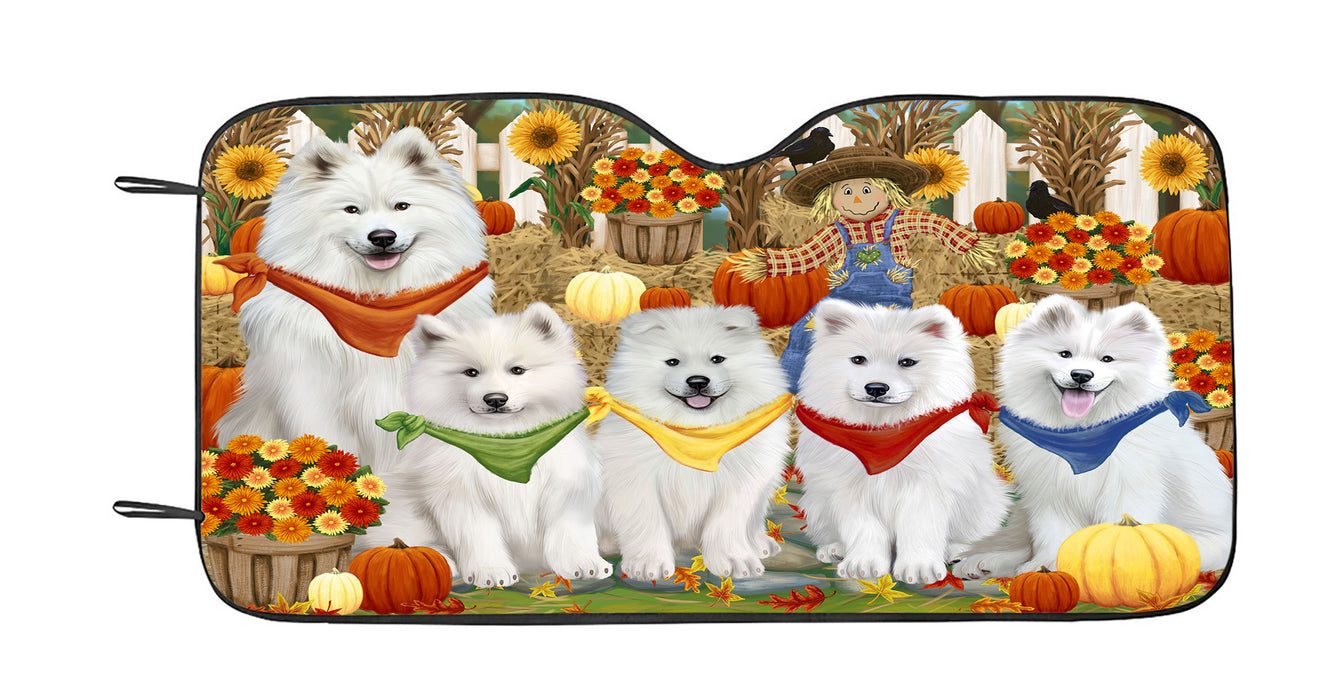 Fall Festive Harvest Time Gathering Samoyed Dogs Car Sun Shade