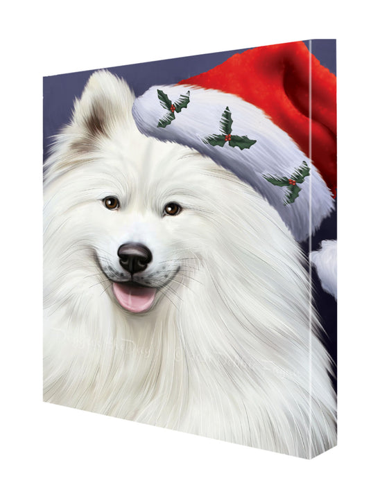 Christmas Santa Hat Samoyed Dog Canvas Wall Art - Premium Quality Ready to Hang Room Decor Wall Art Canvas - Unique Animal Printed Digital Painting for Decoration