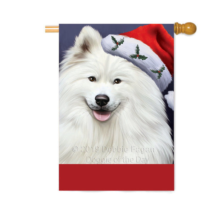 Personalized Christmas Holidays Samoyed Dog Wearing Santa Hat Portrait Head Custom House Flag FLG-DOTD-A59909