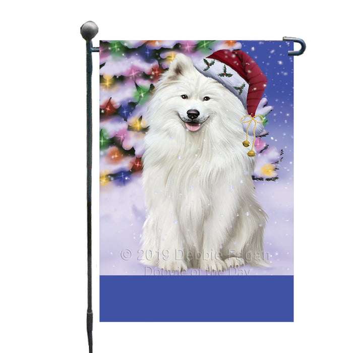 Personalized Winterland Wonderland Samoyed Dog In Christmas Holiday Scenic Background Custom Garden Flags GFLG-DOTD-A61385