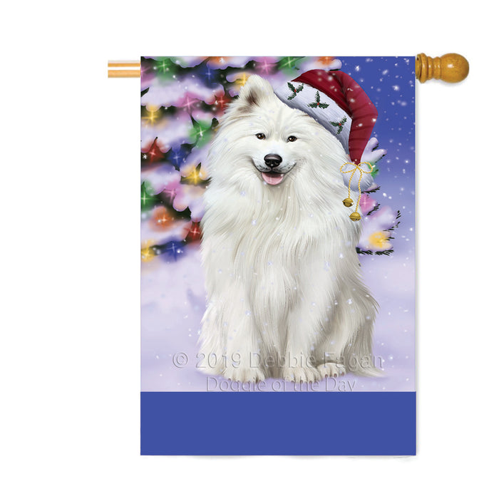 Personalized Winterland Wonderland Samoyed Dog In Christmas Holiday Scenic Background Custom House Flag FLG-DOTD-A61441