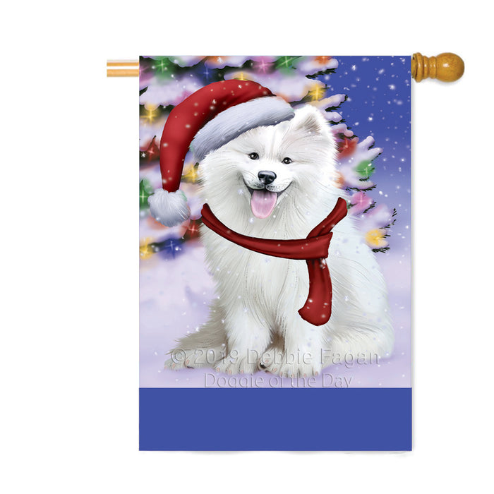 Personalized Winterland Wonderland Samoyed Dog In Christmas Holiday Scenic Background Custom House Flag FLG-DOTD-A61442
