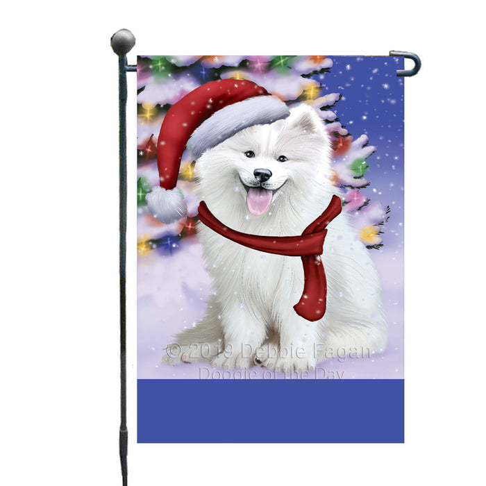 Personalized Winterland Wonderland Samoyed Dog In Christmas Holiday Scenic Background Custom Garden Flags GFLG-DOTD-A61386