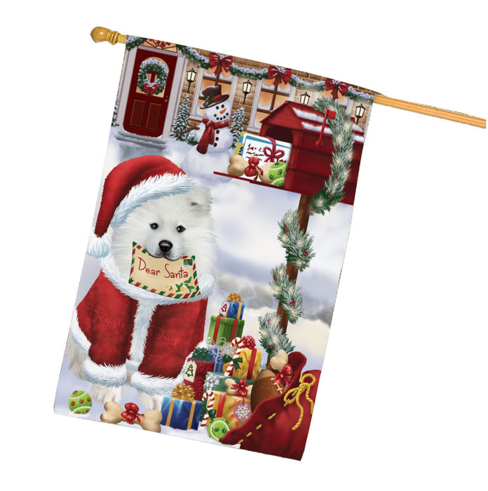 Dear Santa Mailbox Christmas Samoyed Dog House Flag Outdoor Decorative Double Sided Pet Portrait Weather Resistant Premium Quality Animal Printed Home Decorative Flags 100% Polyester FLG67947