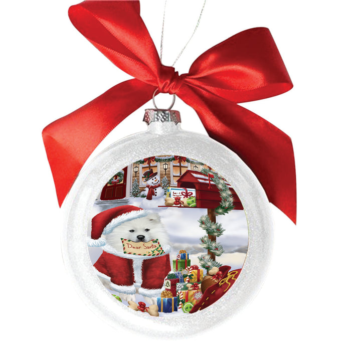 Samoyed Dog Dear Santa Letter Christmas Holiday Mailbox White Round Ball Christmas Ornament WBSOR49078