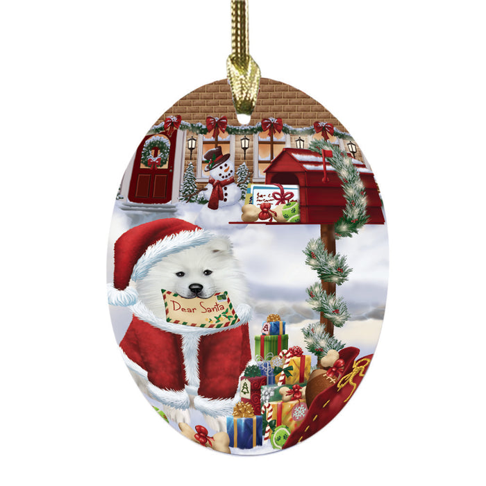 Samoyed Dog Dear Santa Letter Christmas Holiday Mailbox Oval Glass Christmas Ornament OGOR49078