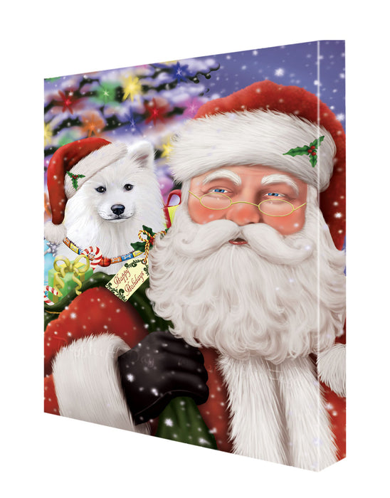 Christmas Santa with Presents and Samoyed Dog Canvas Wall Art - Premium Quality Ready to Hang Room Decor Wall Art Canvas - Unique Animal Printed Digital Painting for Decoration