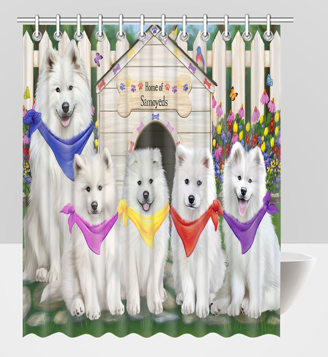 Spring Dog House Samoyed Dogs Shower Curtain