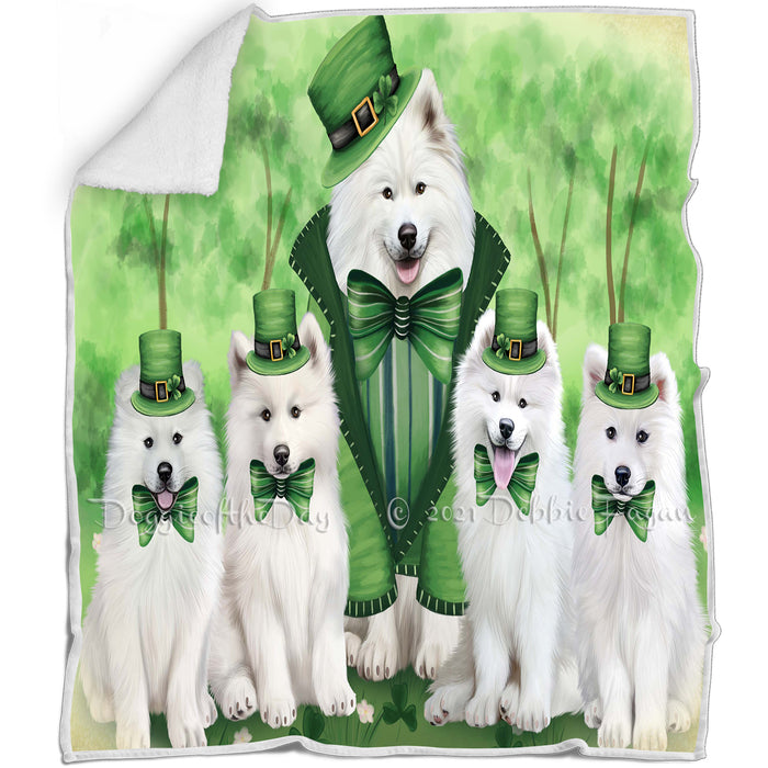 St. Patricks Day Irish Family Portrait Samoyeds Dog Blanket BLNKT58881
