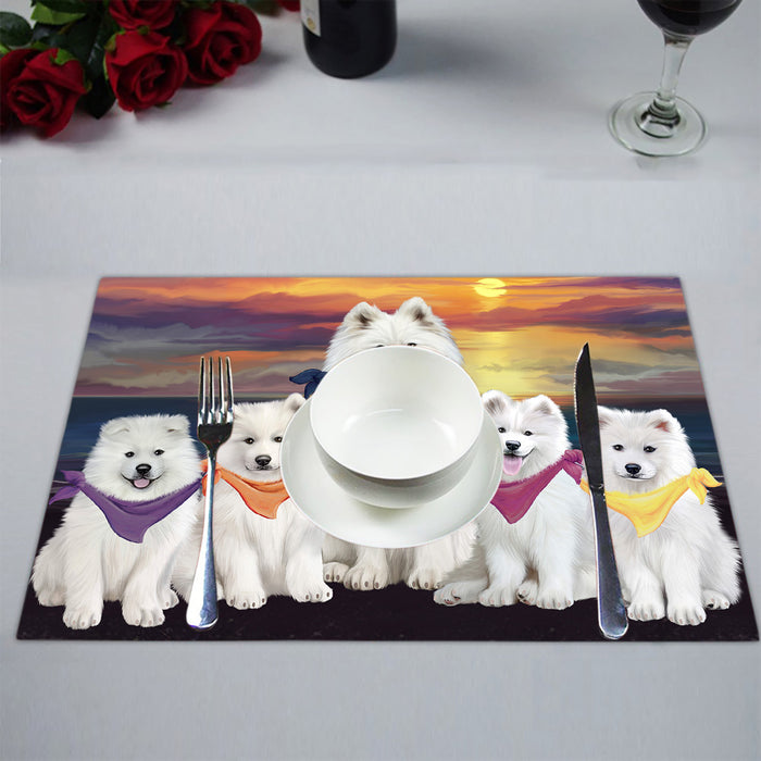 Family Sunset Portrait Samoyed Dogs Placemat