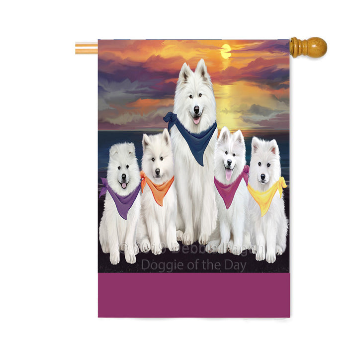 Personalized Family Sunset Portrait Samoyed Dogs Custom House Flag FLG-DOTD-A60682