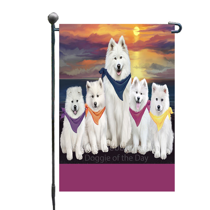 Personalized Family Sunset Portrait Samoyed Dogs Custom Garden Flags GFLG-DOTD-A60626