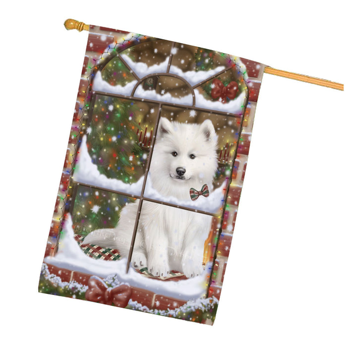 Please come Home for Christmas Samoyed Dog House Flag Outdoor Decorative Double Sided Pet Portrait Weather Resistant Premium Quality Animal Printed Home Decorative Flags 100% Polyester FLG68017