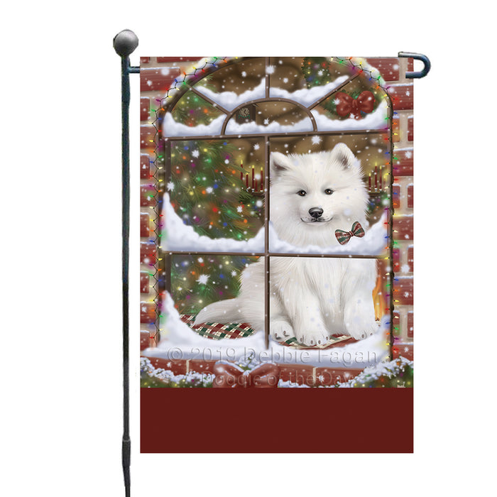 Personalized Please Come Home For Christmas Samoyed Dog Sitting In Window Custom Garden Flags GFLG-DOTD-A60198