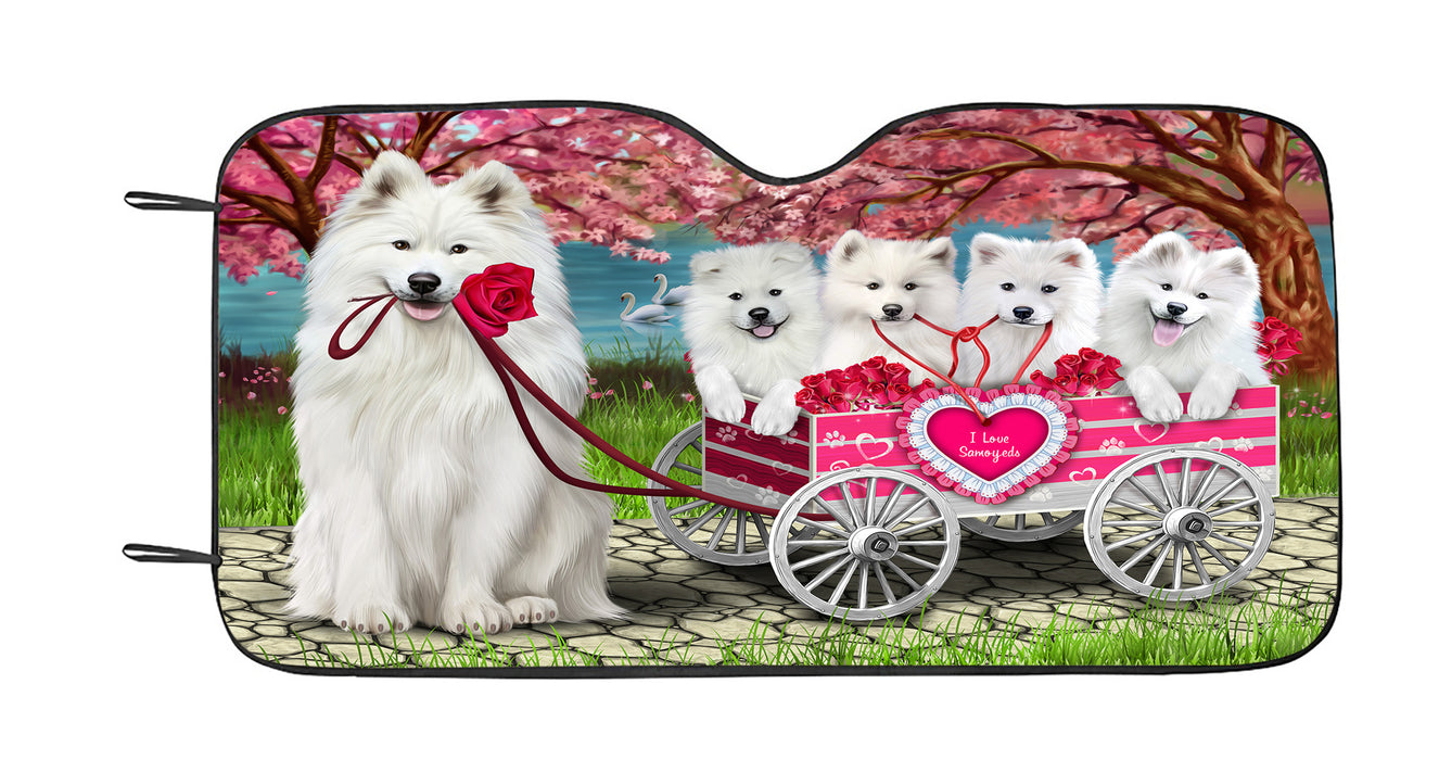 I Love Samoyed Dogs in a Cart Car Sun Shade
