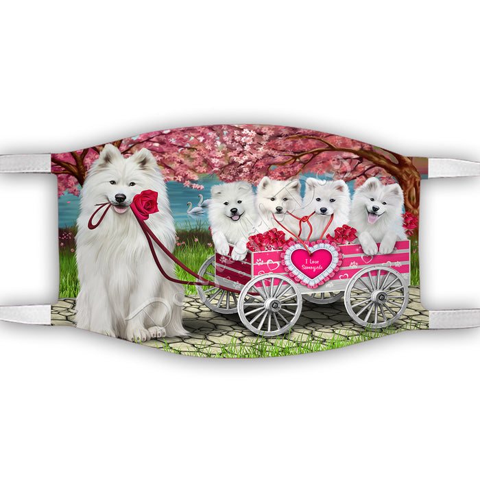 I Love Samoyed Dogs in a Cart Face Mask FM48177