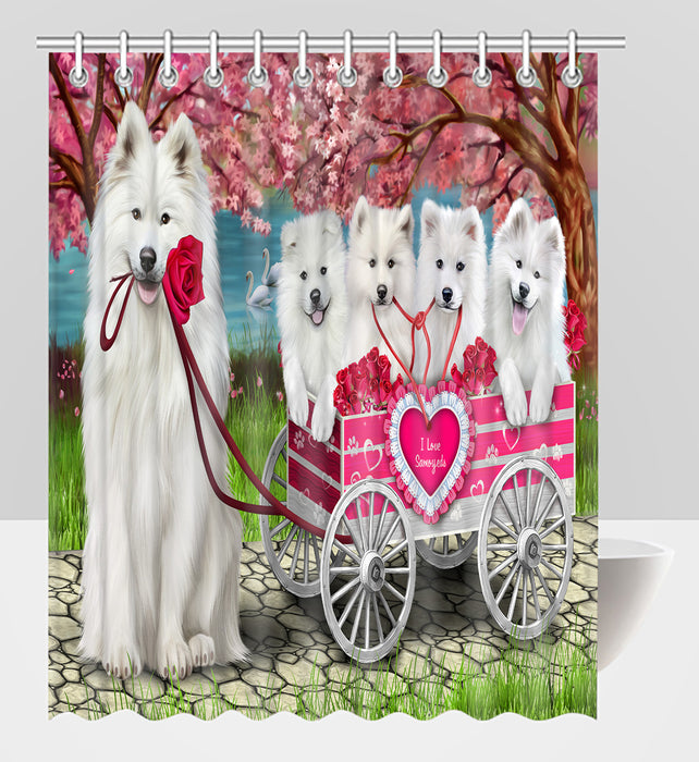 I Love Samoyed Dogs in a Cart Shower Curtain