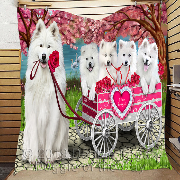 I Love Samoyed Dogs in a Cart Quilt