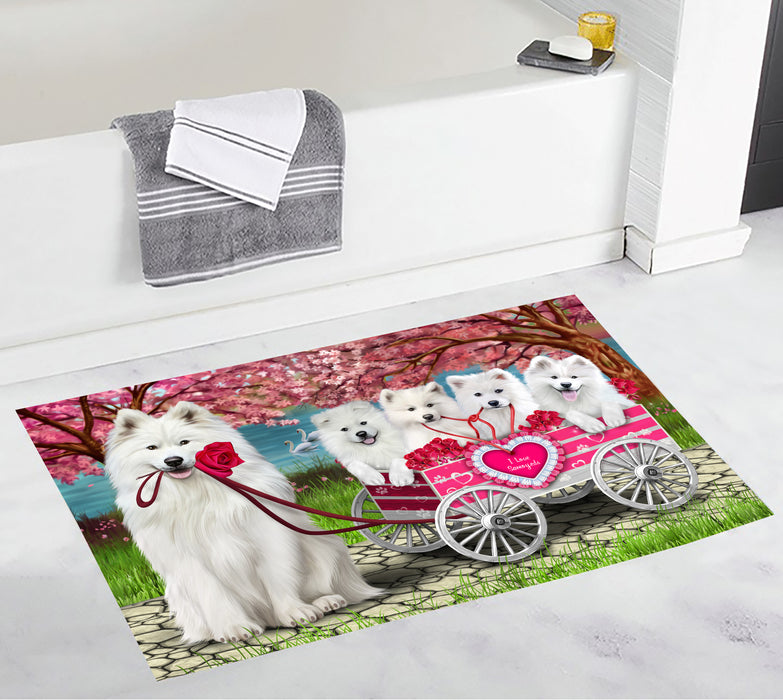 I Love Samoyed Dogs in a Cart Bath Mat