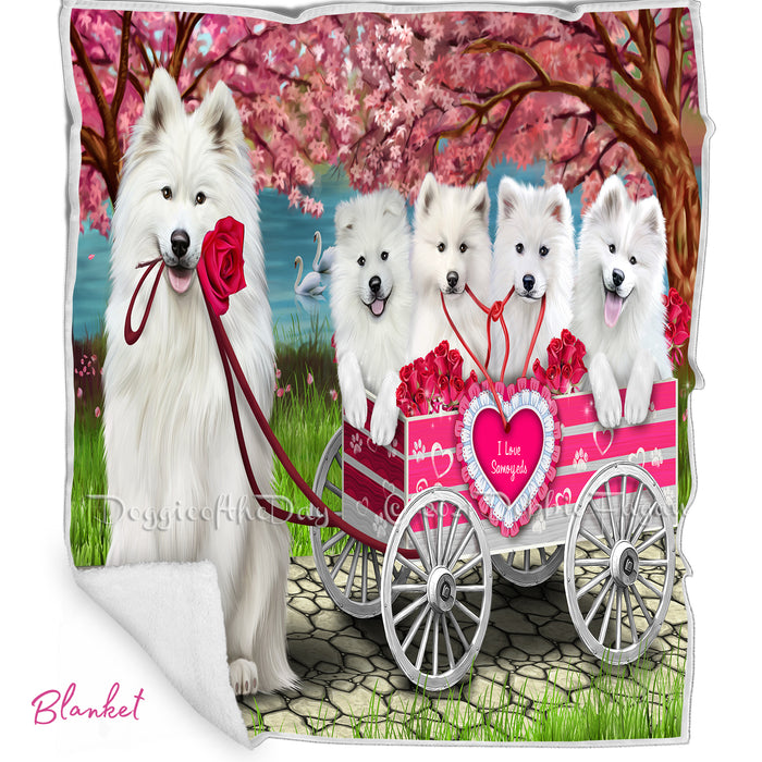 Mother's Day Gift Basket Samoyed Dogs Blanket, Pillow, Coasters, Magnet, Coffee Mug and Ornament