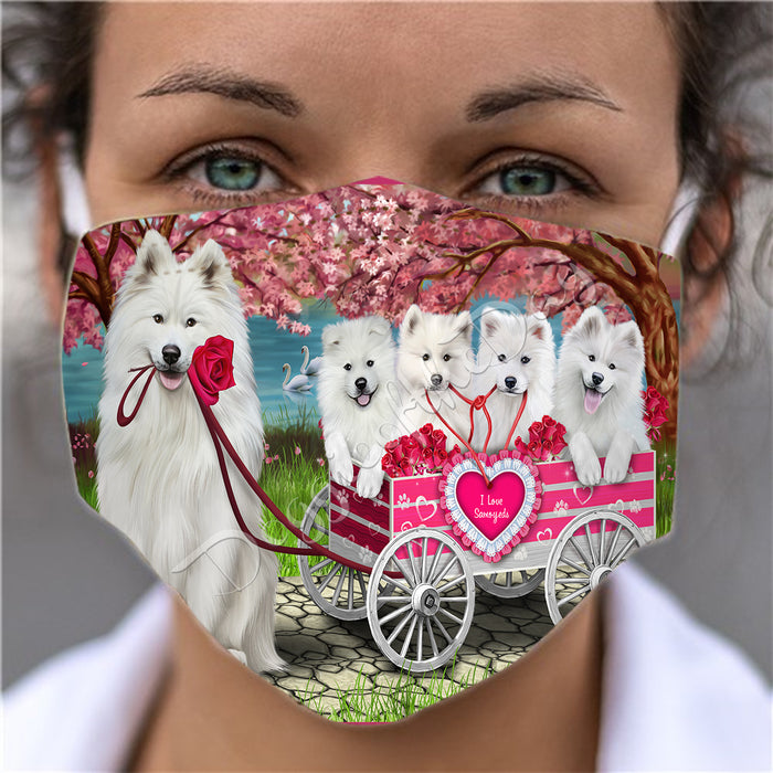 I Love Samoyed Dogs in a Cart Face Mask FM48177